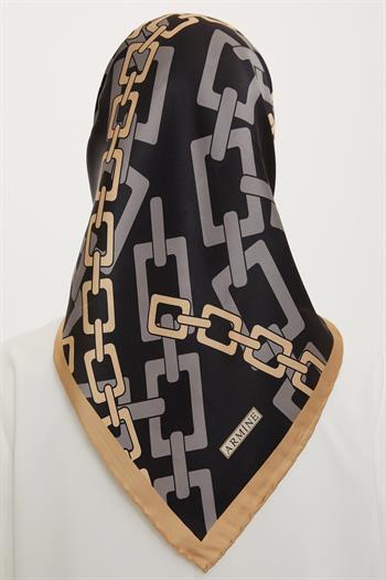 Armine İpek Eşarp Nostalji - 8736-36 Siyah Kahve Sura