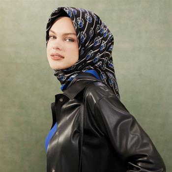 Armine İpek Eşarp Nostalji - 8822-51 Siyah Saks Twill