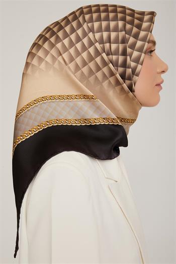 Armine İpek Eşarp Nostalji - 8834-54 Siyah Bej Twill