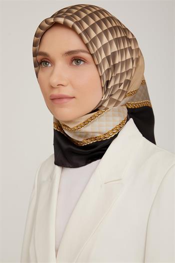 Armine İpek Eşarp Nostalji - 8834-54 Siyah Bej Twill