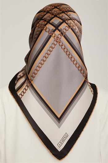 Armine İpek Eşarp Nostalji - 8845-03 Gri Siyah Twill