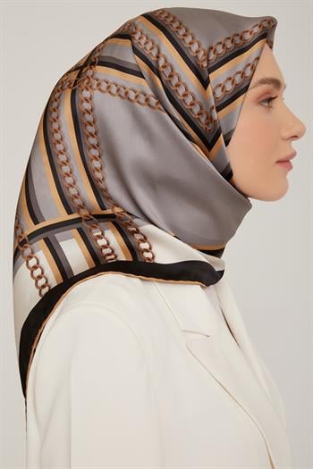 Armine İpek Eşarp Nostalji - 8845-03 Gri Siyah Twill