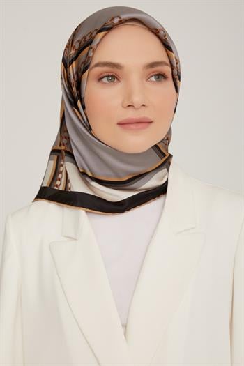 Armine İpek Eşarp Nostalji - 8845-03 Gri Siyah Twill