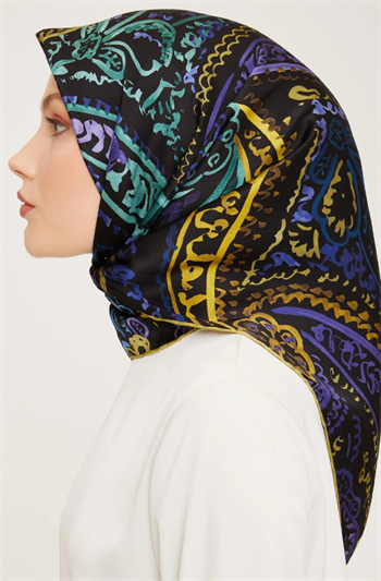 Armine İpek Eşarp Nostalji - 9037-52 Yağ Yeşili Mor Twill