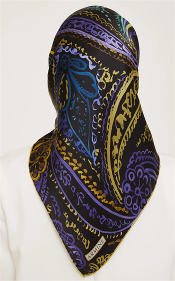 Armine İpek Eşarp Nostalji - 9037-52 Yağ Yeşili Mor Twill