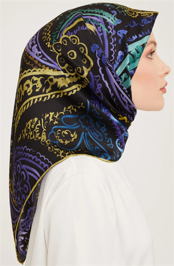 Armine İpek Eşarp Nostalji - 9037-52 Yağ Yeşili Mor Twill