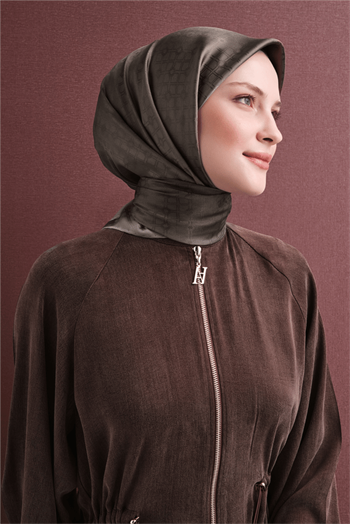 Armine Jakarlı İpek Eşarp 2027 Kış - 9647-89 Koyu Vizon