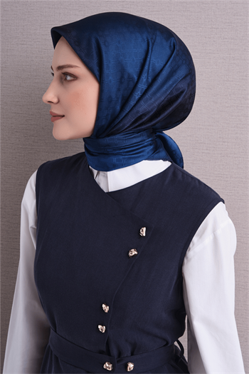 Armine Jakarlı İpek Eşarp 2027 Kış - 9647-51 Lacivert