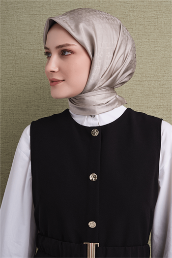 Armine Jakarlı İpek Eşarp 2027 Kış - 9647-83 Bej