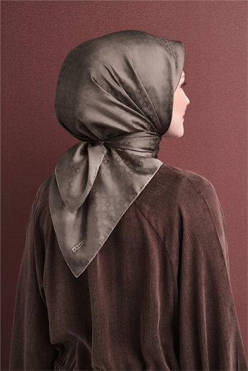 Armine Jakarlı İpek Eşarp 2027 Kış - 9647-89 Koyu Vizon