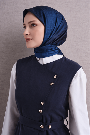 Armine Jakarlı İpek Eşarp 2027 Kış - 9647-51 Lacivert