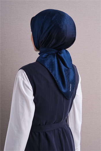 Armine Jakarlı İpek Eşarp 2027 Kış - 9647-51 Lacivert