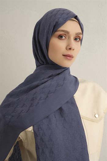 Armine Pamora Şal - Monogram Desenli 3 - Kot Mavi 26