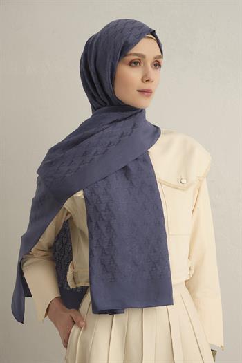 Armine Pamora Şal - Monogram Desenli 3 - Kot Mavi 26