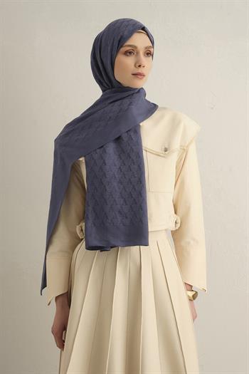Armine Pamora Şal - Monogram Desenli 3 - Kot Mavi 26