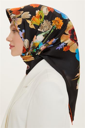 Armine Sport Twill Eşarp - 8723-34 Siyah Turuncu