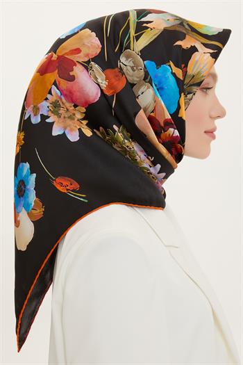 Armine Sport Twill Eşarp - 8723-34 Siyah Turuncu