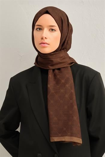 Armine Trend Monogram Şal - 2 - Acı Kahve 151