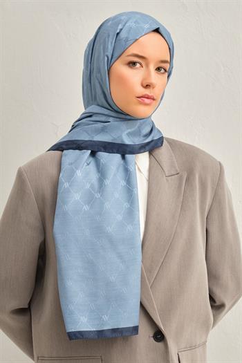 Armine Trend Monogram Şal - 2 - Metalik Mavi 150