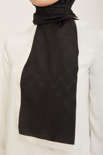 Armine Trend Monogram Şal - 2 - Siyah Ekru 158