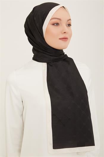 Armine Trend Monogram Şal - 2 - Siyah Ekru 158