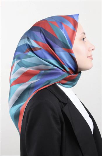 Belli Twill İpek Eşarp - 4004-54 Kırmızı Mavi