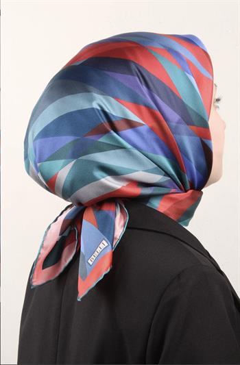 Belli Twill İpek Eşarp - 4004-54 Kırmızı Mavi