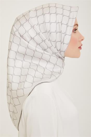 Belli Twill İpek Eşarp - 4006-04 Açık Gümüş
