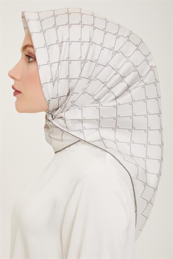 Belli Twill İpek Eşarp - 4006-04 Açık Gümüş