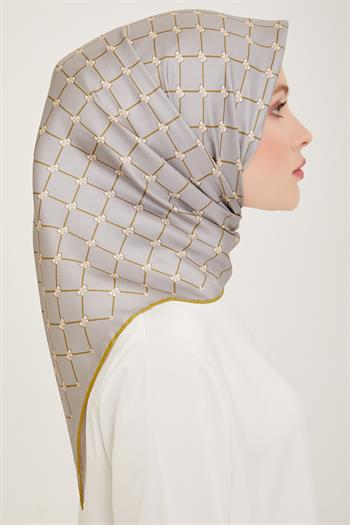 Belli Twill İpek Eşarp - 4006-50 Gri Sarı