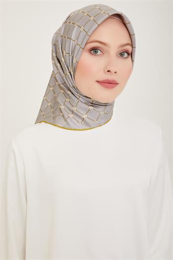 Belli Twill İpek Eşarp - 4006-50 Gri Sarı