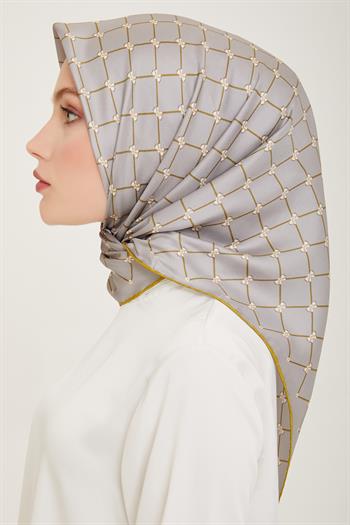 Belli Twill İpek Eşarp - 4006-50 Gri Sarı