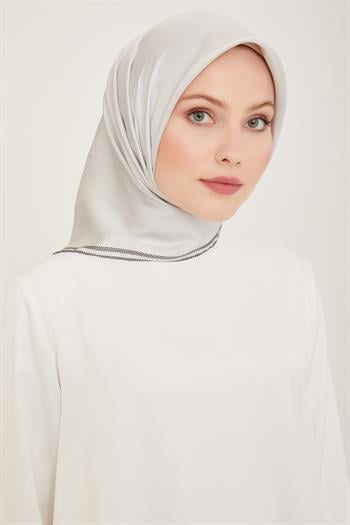 Belli Twill İpek Eşarp - 4009-10 Gümüş