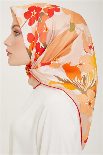 Belli Twill İpek Eşarp - 4011- 84 Somon Kırmızı