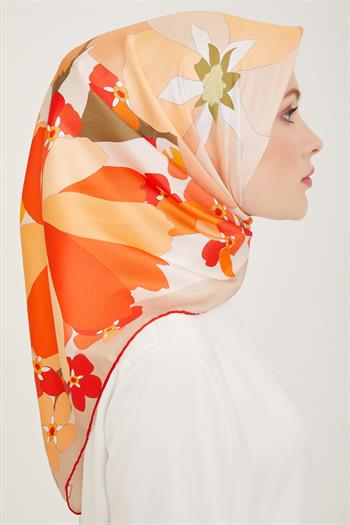 Belli Twill İpek Eşarp - 4011- 84 Somon Kırmızı