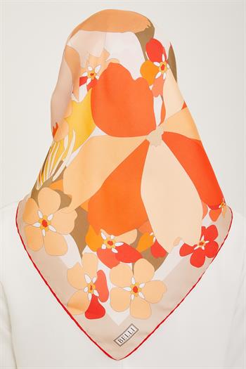 Belli Twill İpek Eşarp - 4011- 84 Somon Kırmızı