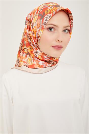 Belli Twill İpek Eşarp - 4018-33 Kırmızı Bej