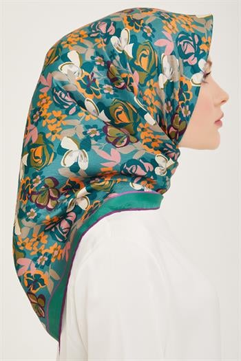 Belli Twill İpek Eşarp - 4018-53 Zümrüt Mor