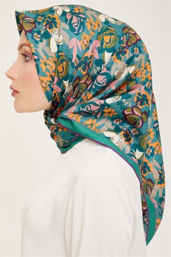 Belli Twill İpek Eşarp - 4018-53 Zümrüt Mor