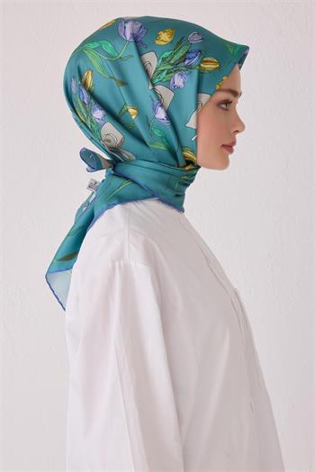 Belli Twill İpek Eşarp - 4037-38 Petrol Yeşili