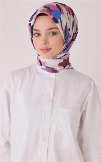 Belli Twill İpek Eşarp - 4040-06 Beyaz Mürdüm