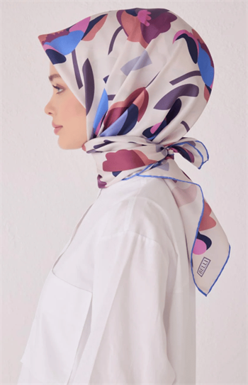 Belli Twill İpek Eşarp - 4040-06 Beyaz Mürdüm