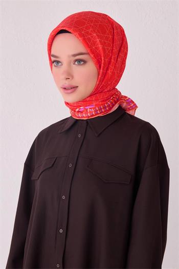 Belli Twill İpek Eşarp - 4053-07 Kırmızı