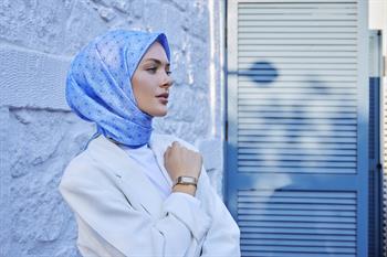 Belli Twill İpek Eşarp - 4058-08 Mor Mavi