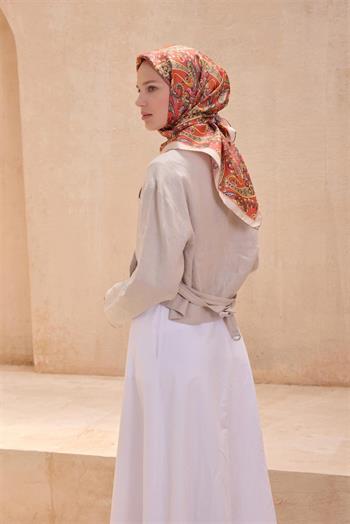 Belli Twill İpek Eşarp - 4101-35 Somon Sarı
