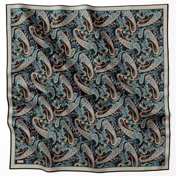 Belli Twill İpek Eşarp - 4101-54 Siyah Turuncu