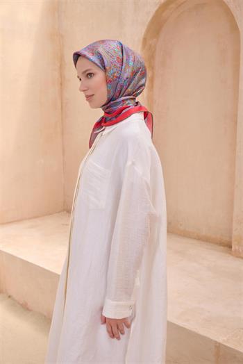 Belli Twill İpek Eşarp - 4101-60 Füme Kırmızı