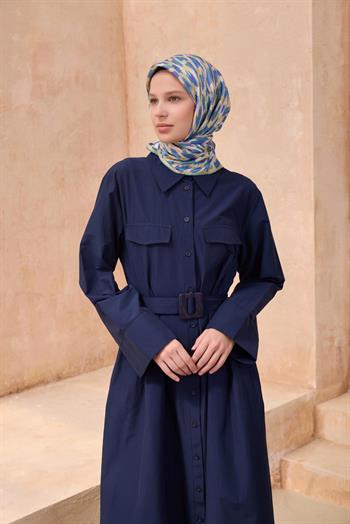 Belli Twill İpek Eşarp - 4103-54 Bej Mavi