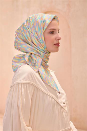 Belli Twill İpek Eşarp - 4103-55 Lila Sarı