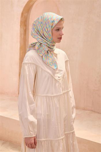 Belli Twill İpek Eşarp - 4103-55 Lila Sarı
